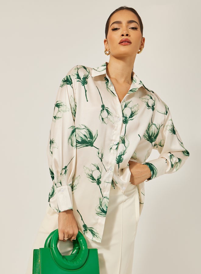 Styli Oversized Floral Printed Collared Shirt - Image 3