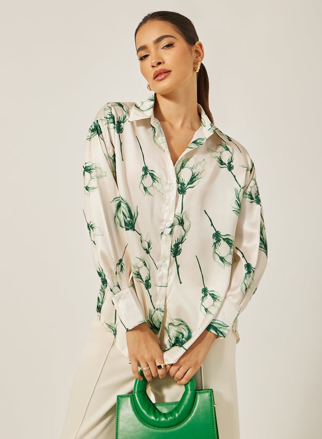 Styli Oversized Floral Printed Collared Shirt - Image 1