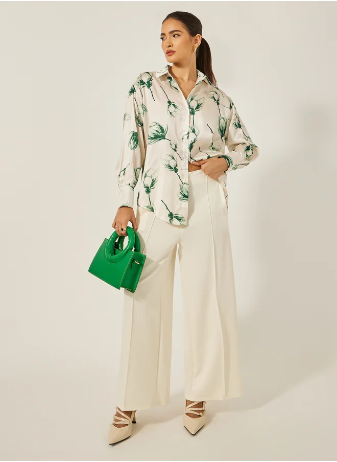 ستايلي Oversized Floral Printed Collared Shirt