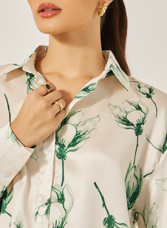 Styli Oversized Floral Printed Collared Shirt - Image 4