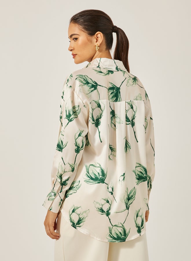 Styli Oversized Floral Printed Collared Shirt - Image 5