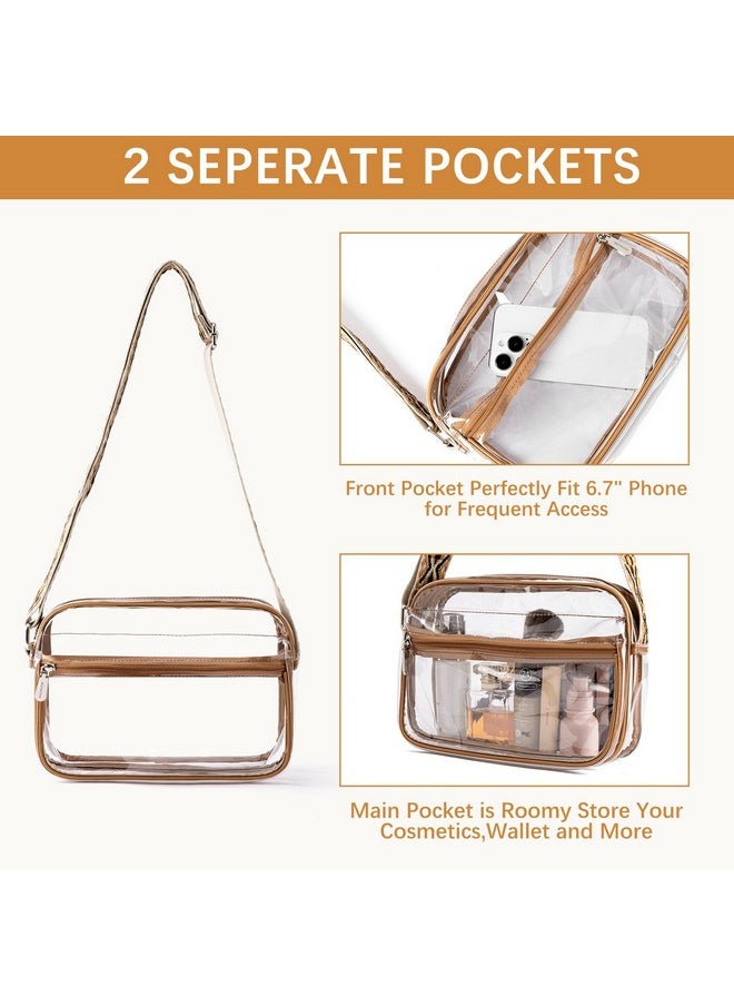 Bostanten Clear Purses For Women Stadium Approved Clear Bags Small Crossbody Bags Trendy For Concerts Sports (Brownguitar Strap)  - Image 4