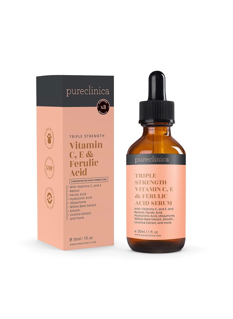 pureclinica - Triple Strength Vitamin C E  Ferulic Acid Serum w Retinol  double weight Hyaluronic Acid  30ml  1 fl oz - Image 1