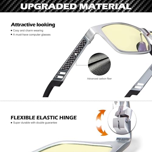 ANYLUV Blue Light Blocking Glasses Men Computer Gaming Glasses Lightweight Al-Mg Metal Anti Eyestrain Eye Protection Slivery Amber - Image 3