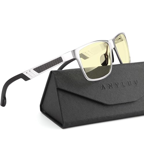 ANYLUV Blue Light Blocking Glasses Men Computer Gaming Glasses Lightweight Al-Mg Metal Anti Eyestrain Eye Protection Slivery Amber - Image 1