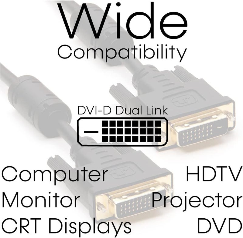 Cmple - DVI Cable 50ft, DVI to DVI Dual Link Monitor Cable Digital (24+1) Male DVI Cable for Gaming PC, Laptop, Projector, DVD, Monitor - Black - Image 4