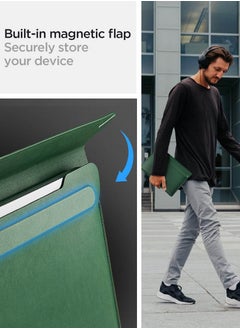 Spigen حقيبة كمبيوتر محمول Valentinus S مقاس 15 و15.6 و16 بوصة لجهاز MacBook Pro مزودة بغطاء مغناطيسي مدمج مع [حامل قابل للطي] وحقيبة كمبيوتر محمول جلدية - أخضر جيجو  - Image 3