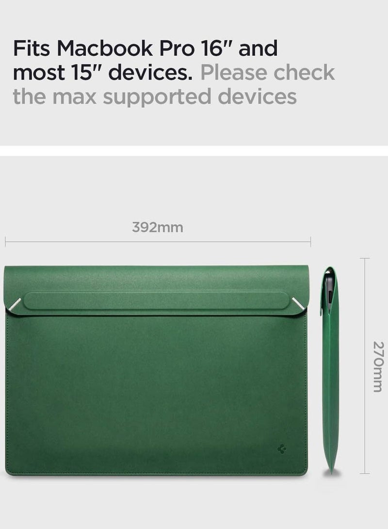 Spigen حقيبة كمبيوتر محمول Valentinus S مقاس 15 و15.6 و16 بوصة لجهاز MacBook Pro مزودة بغطاء مغناطيسي مدمج مع [حامل قابل للطي] وحقيبة كمبيوتر محمول جلدية - أخضر جيجو - Image 4