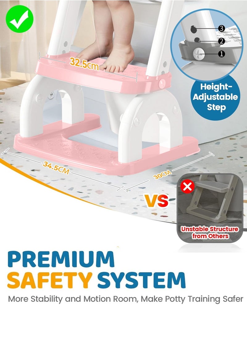 كيسويت مقعد تدريب على استخدام المرحاض 2 في 1، مقعد تدريب للأطفال على استخدام المرحاض مع كرسي متدرج، كرسي قابل للطي محمول مع سلم قابل لتعديل الارتفاع، مقبض أمان، وسادة ناعمة بيضاء للأطفال الرضع والصغار من الأولاد والبنات - Image 3