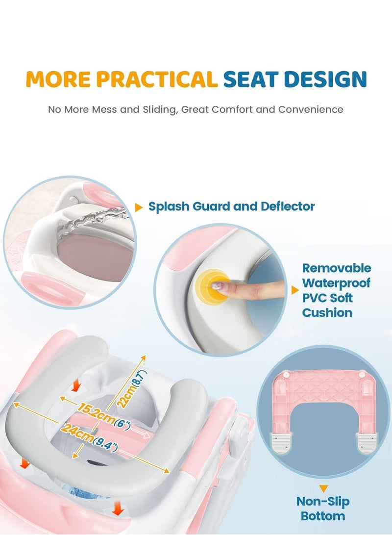 كيسويت مقعد تدريب على استخدام المرحاض 2 في 1، مقعد تدريب للأطفال على استخدام المرحاض مع كرسي متدرج، كرسي قابل للطي محمول مع سلم قابل لتعديل الارتفاع، مقبض أمان، وسادة ناعمة بيضاء للأطفال الرضع والصغار من الأولاد والبنات - Image 4