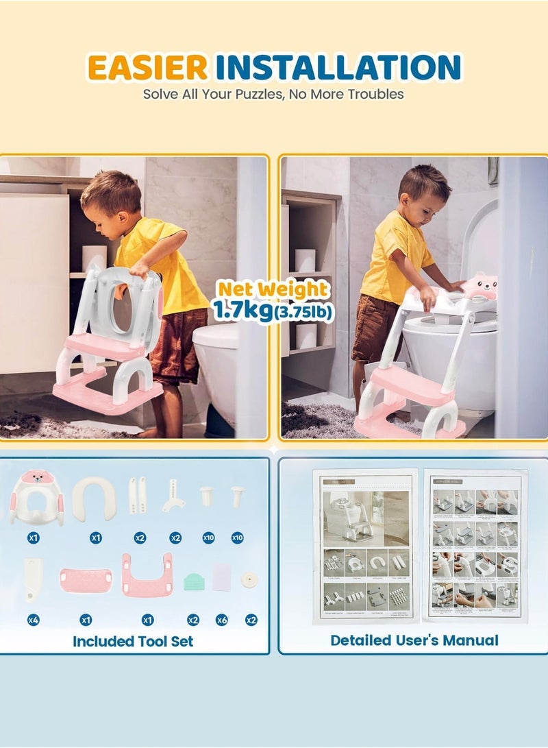 كيسويت مقعد تدريب على استخدام المرحاض 2 في 1، مقعد تدريب للأطفال على استخدام المرحاض مع كرسي متدرج، كرسي قابل للطي محمول مع سلم قابل لتعديل الارتفاع، مقبض أمان، وسادة ناعمة بيضاء للأطفال الرضع والصغار من الأولاد والبنات - Image 5