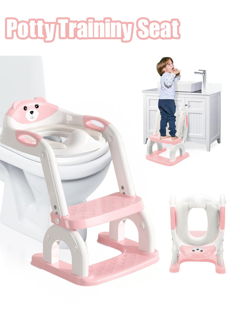 كيسويت مقعد تدريب على استخدام المرحاض 2 في 1، مقعد تدريب للأطفال على استخدام المرحاض مع كرسي متدرج، كرسي قابل للطي محمول مع سلم قابل لتعديل الارتفاع، مقبض أمان، وسادة ناعمة بيضاء للأطفال الرضع والصغار من الأولاد والبنات - Image 1