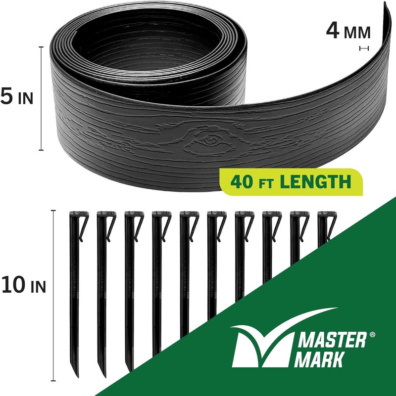 MasterMark Terrace Board, Landscape Coiled Edging, Grass Barrier, Bender Board, Flower Bed, Vegetable Garden Borders 5 in. x 40 ft. with 10 Stakes (Black) - Image 4
