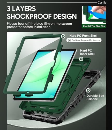Cantis Case for Samsung Galaxy Tab A11 Plus 11 Inch 2026 (SM-X230/X236/X238), Shockproof Case for Tab A11+ with Screen Protector/Rotating Stand/Pen Holder/Shoulder Strap, Black+AlpineGreen - Image 3