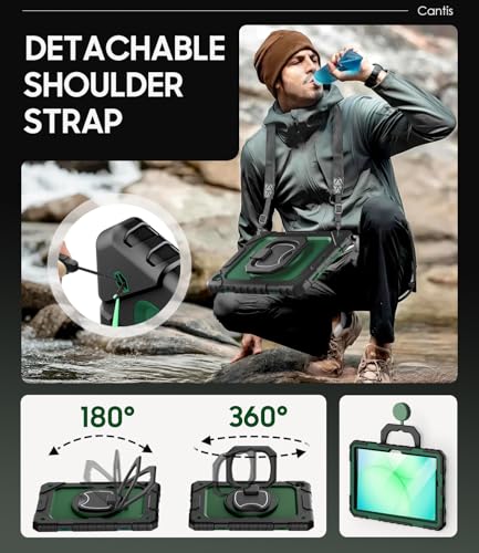Cantis Case for Samsung Galaxy Tab A11 Plus 11 Inch 2026 (SM-X230/X236/X238), Shockproof Case for Tab A11+ with Screen Protector/Rotating Stand/Pen Holder/Shoulder Strap, Black+AlpineGreen - Image 5
