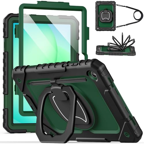 Cantis Case for Samsung Galaxy Tab A11 Plus 11 Inch 2026 (SM-X230/X236/X238), Shockproof Case for Tab A11+ with Screen Protector/Rotating Stand/Pen Holder/Shoulder Strap, Black+AlpineGreen - Image 1