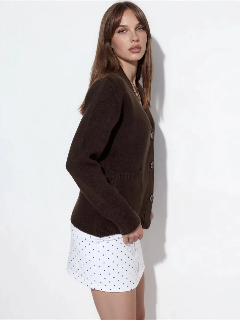 فيورنا VIORNA Women's Ribbed V-neck Button Cardigan