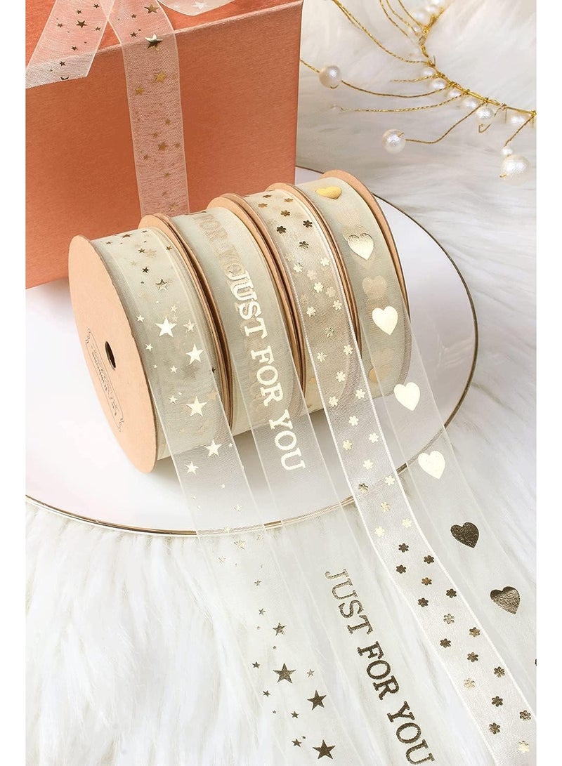 fantasize Snow Yarn Ribbon, Gold Heart Sheer Ribbon, for Birthday, Mother's Day, Valentine's Day, Snow Yarn Material for Crafts, Gift Wrapping, Birthday Party Decorations, 5/8 inch x 10 Yards - Image 2