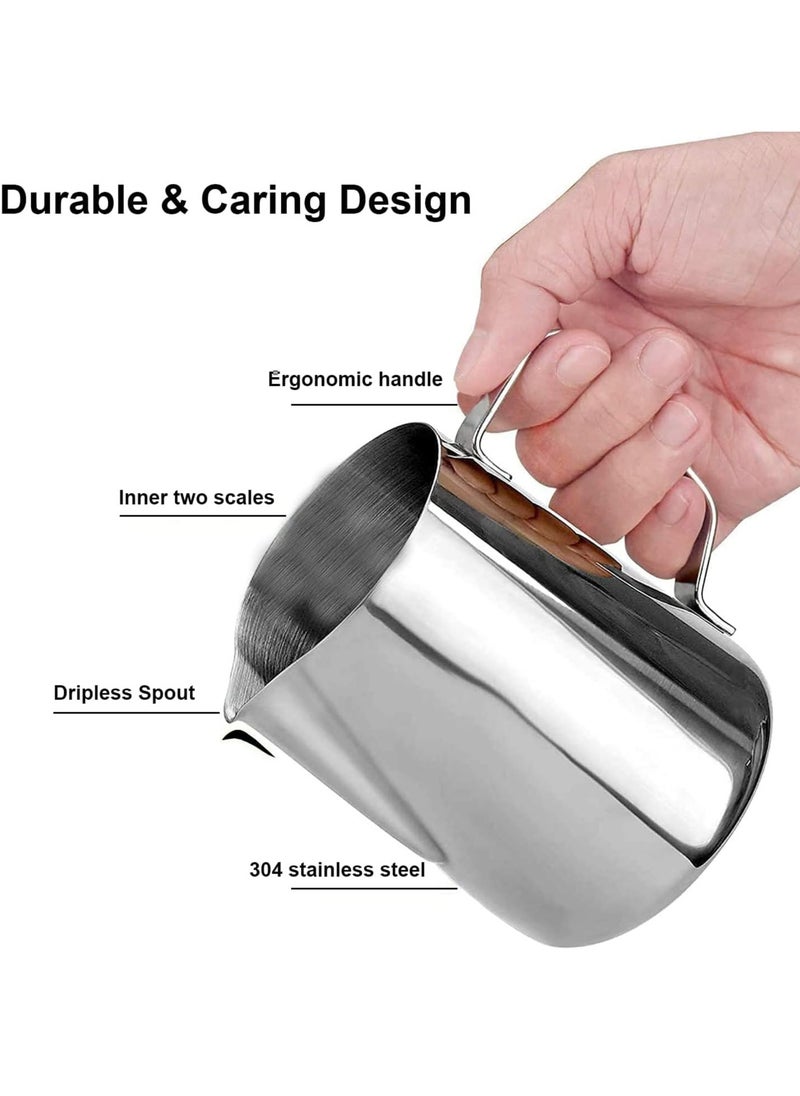 Home Care Stainless Steel 600ml Milk Frothing Pitcher Measurements on Both Sides Inside Plus eBook & Microfiber Cloth Perfect for Espresso Machines Milk Frothers Latte Art, Silver  - Image 2