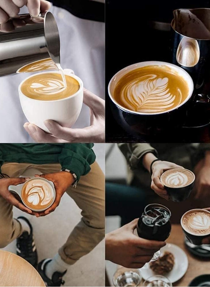 Stainless Steel 600ml Milk Frothing Pitcher Measurements on Both Sides Inside Plus eBook & Microfiber Cloth Perfect for Espresso Machines Milk Frothers Latte Art, Silver