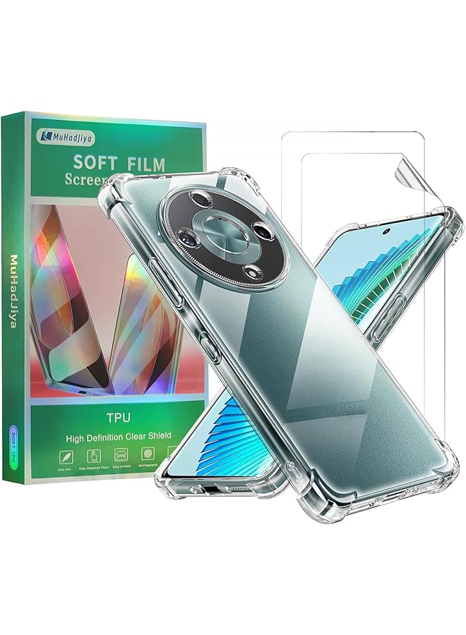 إيروريكس جراب متوافق مع Honor X9B + عبوتان من واقي الشاشة Honor X9B، غشاء TPU مرن، واقي شاشة ناعم لهاتف Honor X9B، جراب شفاف عالي الدقة من TPU مقاس 6.78 بوصة - Image 1