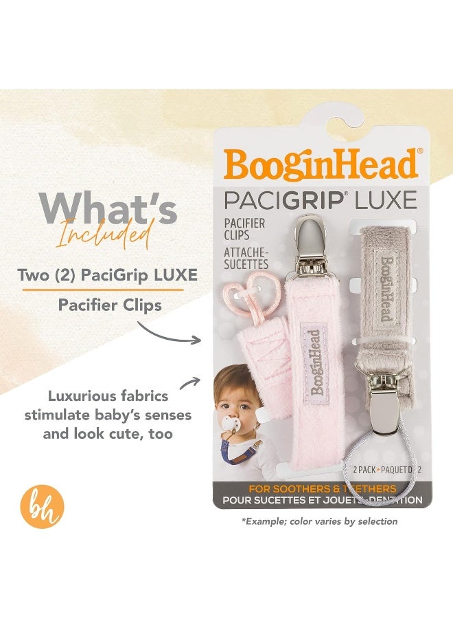 BooginHead Luxe Pacifier Holder Baby Pacifier Clips 2-Pack, Plush Blue and Gray - Image 2