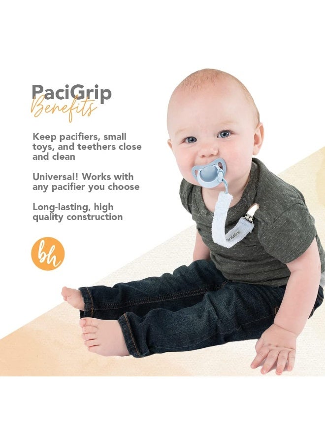 BooginHead Luxe Pacifier Holder Baby Pacifier Clips 2-Pack, Plush Blue and Gray - Image 5