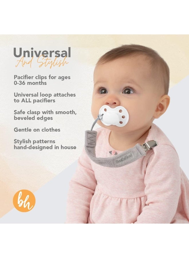 BooginHead Luxe Pacifier Holder Baby Pacifier Clips 2-Pack, Plush Blue and Gray - Image 4