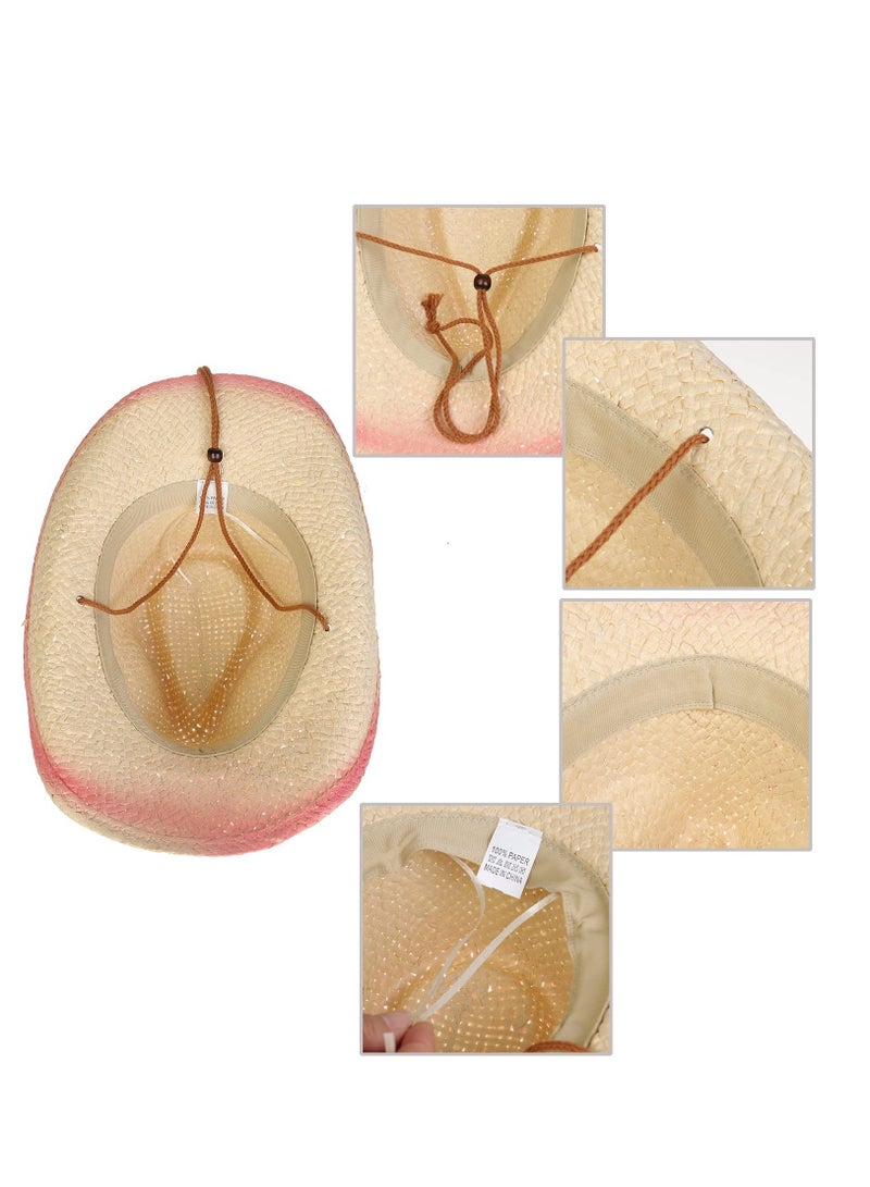 SOLARAE Western Men & Women's Woven Straw Cowboy Cowgirl Hat w/Chin Strap, UPF 50+ Wide Brim Outback Toyo Foldable Removable Star Band Trilby Cap - Image 5