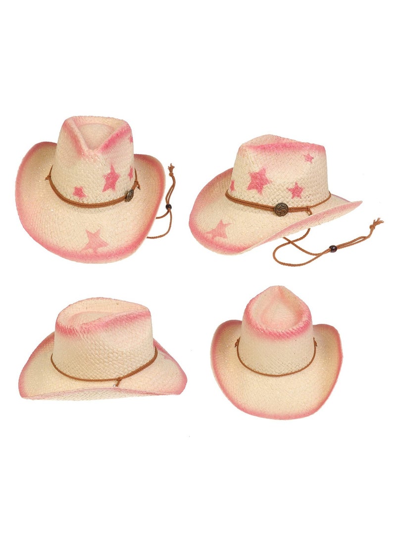 SOLARAE Western Men & Women's Woven Straw Cowboy Cowgirl Hat w/Chin Strap, UPF 50+ Wide Brim Outback Toyo Foldable Removable Star Band Trilby Cap - Image 3