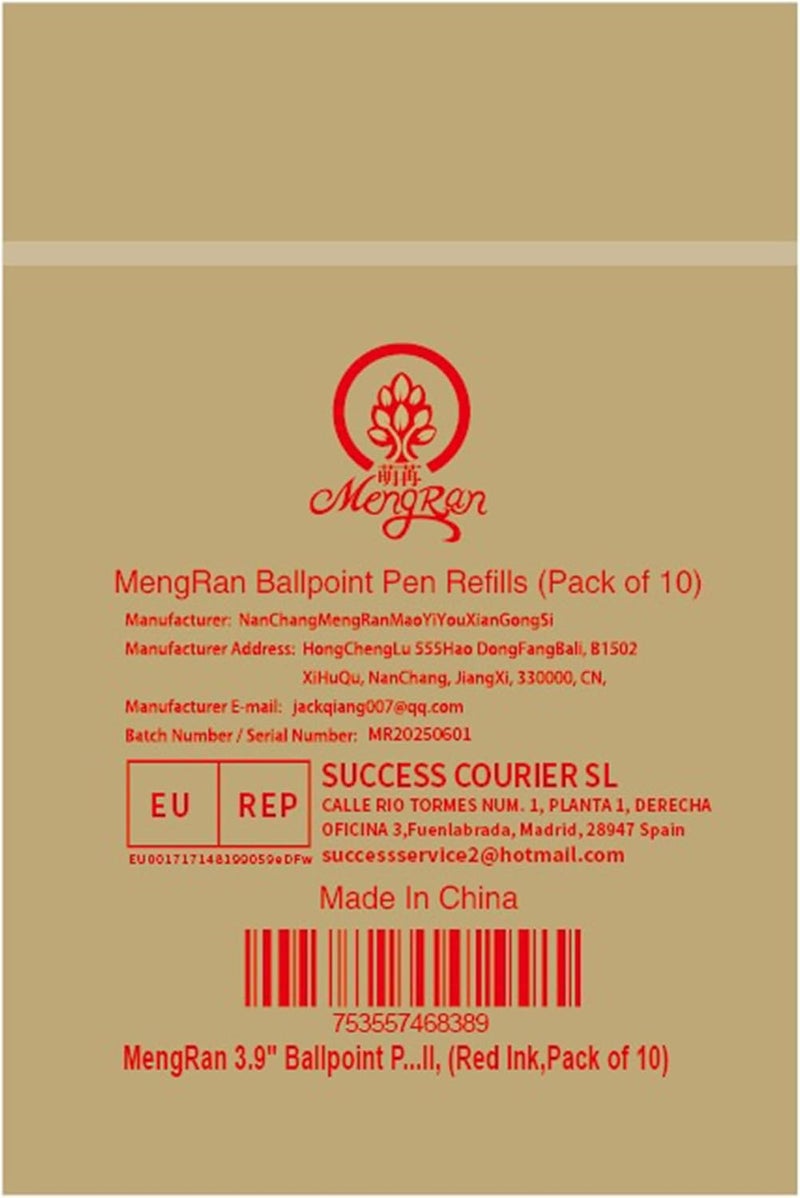 MengRan 3.9'' Ballpoint Ink Pen Refills for Click Pens,1mm Medium Tip,Compatible with Parker Pen Refill (Red Ink-10 Pcs) - Image 2