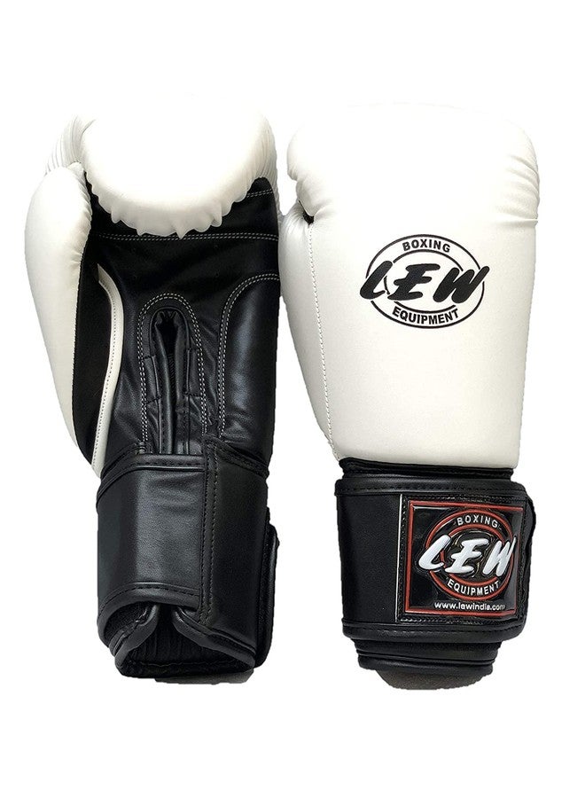 LEW White/Black Boxing Gloves for Training/Muaythai/Punching Bag/Sparring with a Pair of Hand Wraps (White, 10 OZ) - Image 1