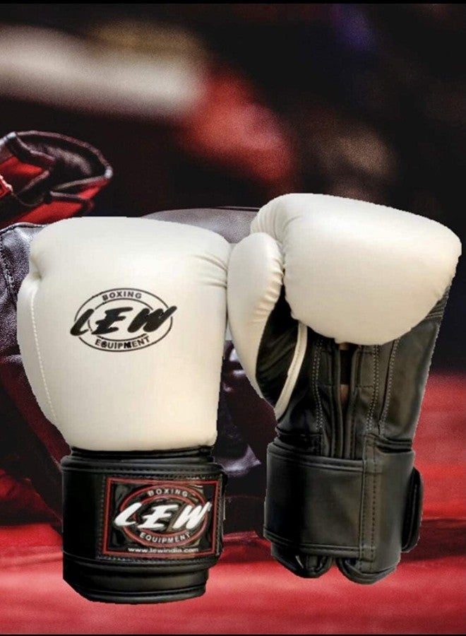 LEW White/Black Boxing Gloves for Training/Muaythai/Punching Bag/Sparring with a Pair of Hand Wraps (White, 10 OZ) - Image 4