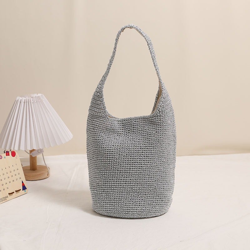 Casual Large Capacity Shoulder Straw Woven Bag New Fashion Portable Bucket Woven Bag Holiday Beach Bag All-Match Women'S Bag - Image 5