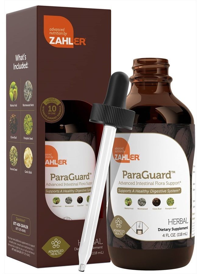 Zahler قطرات تنظيف ParaGuard السائلة - مكمل ديتوكس لصحة الأمعاء - التركيبة تحتوي على الشيح، فص الثوم، بذور اليقطين، القرنفل والمزيد - تنظيف طبيعي للديتوكس للبشر - معتمد كوشير (4 أونصات) - Image 1