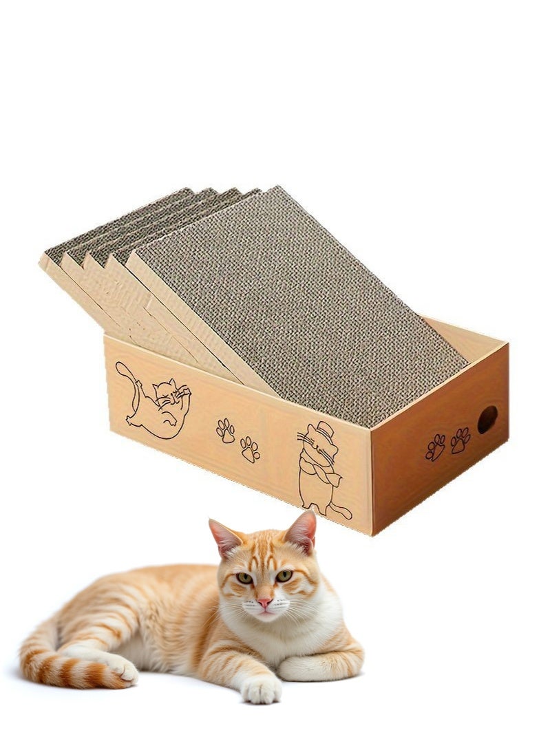 6PCS سطح القط مجموعة لوحة الخدش، بما في ذلك: 1 سطح القط، 5 قطع استبدال لوحة الخدش المجموعة الأساسية، تصميم مزدوج الجانب متين، حماية الكفوف القط، لوحة الخدش عالية الكثافة، منتج الحيوانات المنزلية المزدوجة الغرض للقط للخدش والراحة. - Image 1