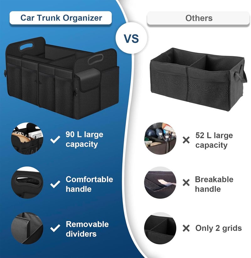 Car Trunk Organizer - Black, Collapsible with 11 Compartments - Image 2