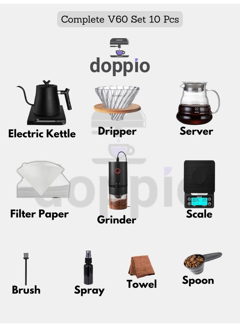 Doppio Doppio V60 Electric Coffee Brewing Set – 10-Piece Premium Pour Over Kit Set-11  - Image 3