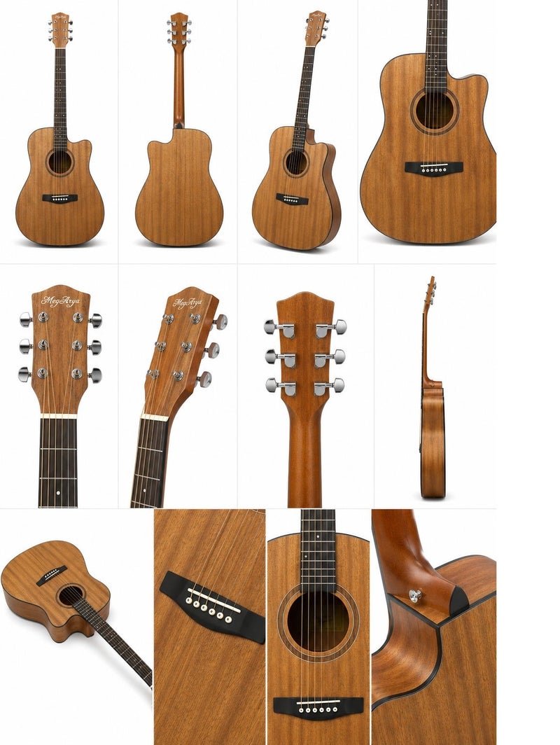 ميغاريا جيتار أكوستيك MEGARYA Vintage Mahogany بالحجم الكامل، 6 أوتار، تصميم Cutaway مع 20 فريت، بلمسة نهائية طبيعية بنمط خشبي، مناسب للبالغين والمبتدئين والطلاب والتدريب والدروس الموسيقية - Image 2