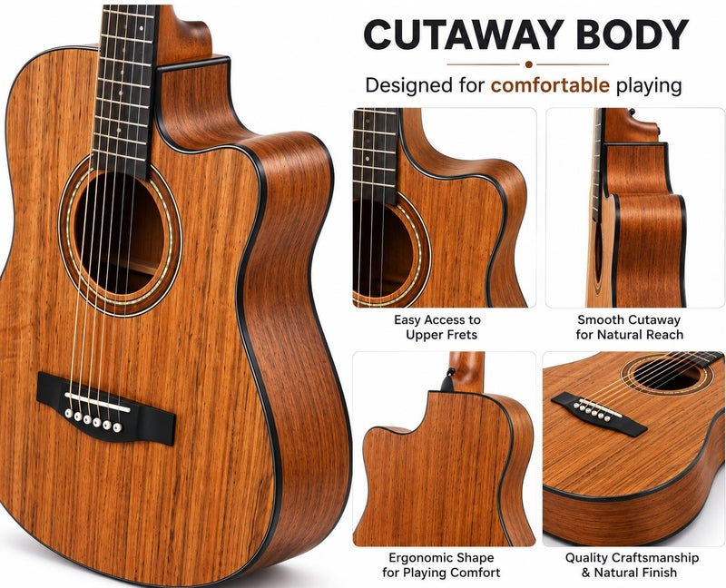 ميغاريا جيتار أكوستيك MEGARYA Vintage Mahogany بالحجم الكامل، 6 أوتار، تصميم Cutaway مع 20 فريت، بلمسة نهائية طبيعية بنمط خشبي، مناسب للبالغين والمبتدئين والطلاب والتدريب والدروس الموسيقية - Image 5