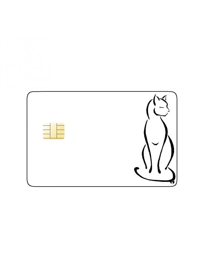 RKN PRINTED BANK CARD STICKER Cute Black And White Cat Drawing - Image 1