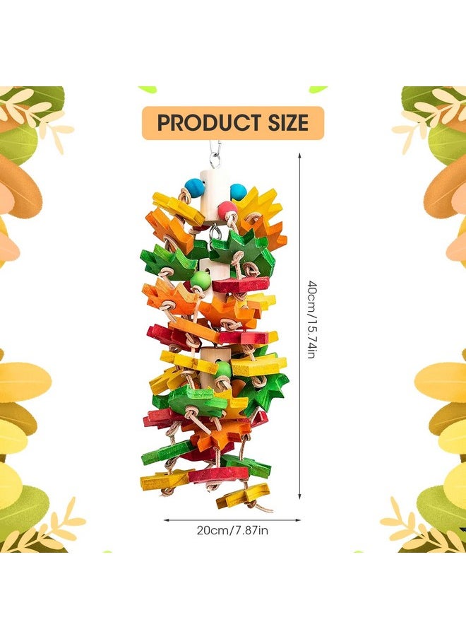 Parrot Chewing Toy for Large and Small Parrots and Birds, Natural Wood Block Tearing Toy with Multicolored Maple Leaf Design, Beak Trimming Toy for African Grey Cockatoos and Amazon Parrots.