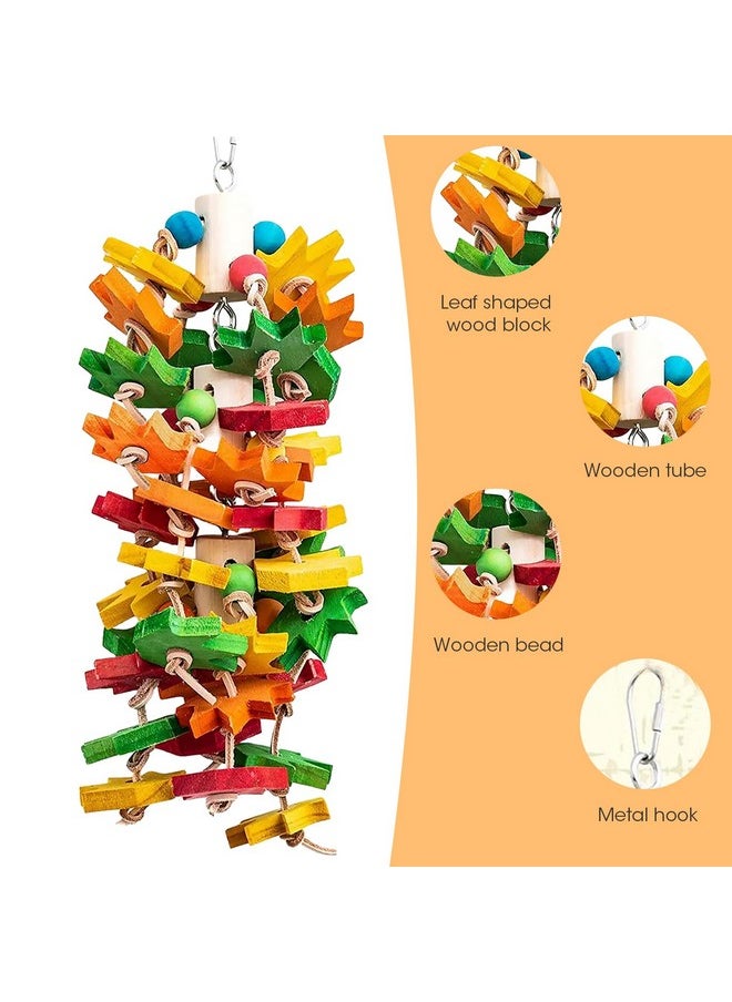 Parrot Chewing Toy for Large and Small Parrots and Birds, Natural Wood Block Tearing Toy with Multicolored Maple Leaf Design, Beak Trimming Toy for African Grey Cockatoos and Amazon Parrots.