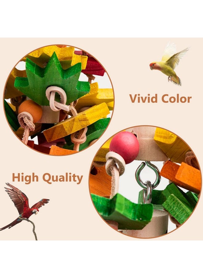 Parrot Chewing Toy for Large and Small Parrots and Birds, Natural Wood Block Tearing Toy with Multicolored Maple Leaf Design, Beak Trimming Toy for African Grey Cockatoos and Amazon Parrots.