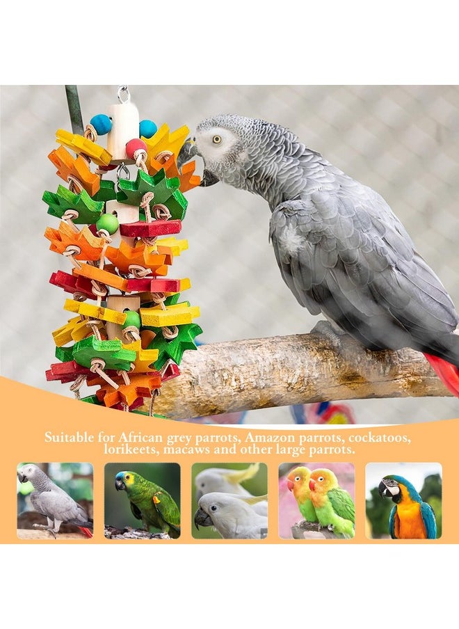 Parrot Chewing Toy for Large and Small Parrots and Birds, Natural Wood Block Tearing Toy with Multicolored Maple Leaf Design, Beak Trimming Toy for African Grey Cockatoos and Amazon Parrots.