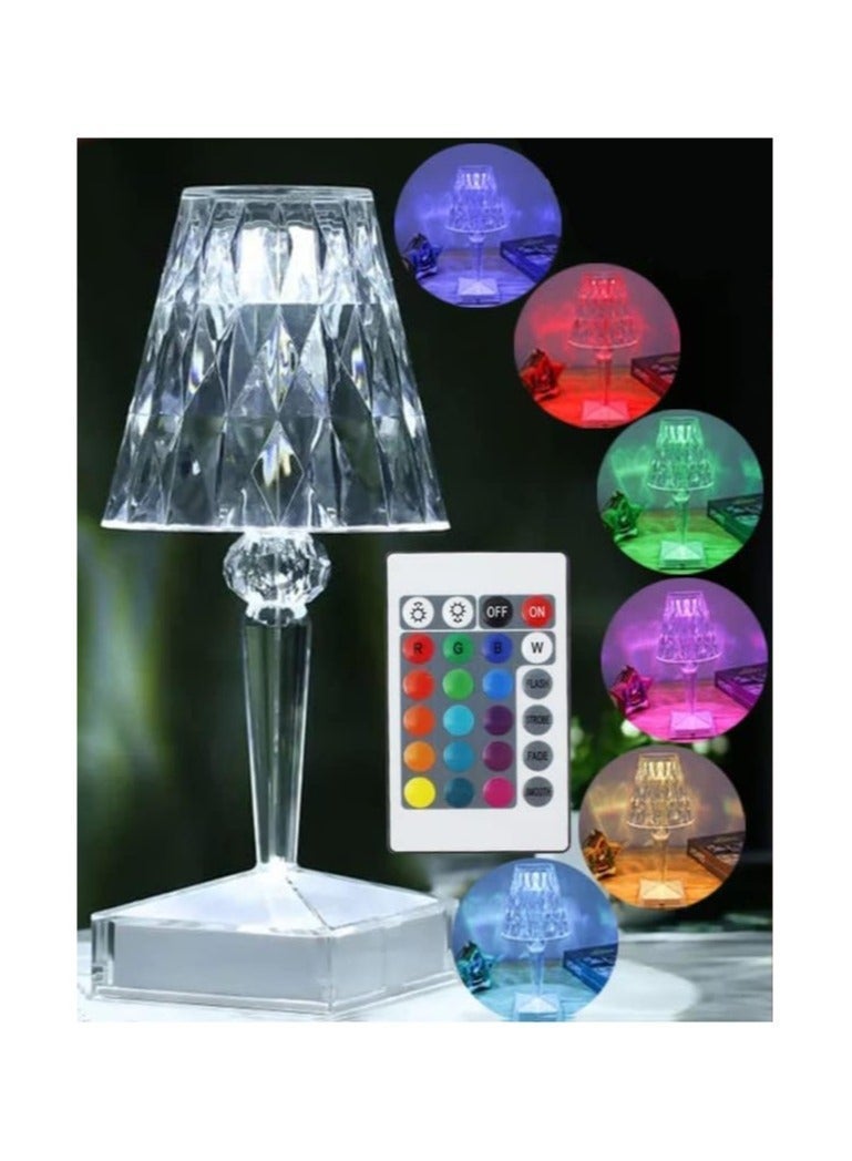 Crystal Table Desk Shade Lamp RGB Dimmable Touch Control USB Rechargeable Acrylic Decorative Nightstand Light With Remote For Living Room Bedroom