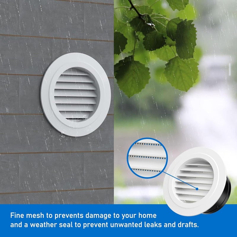 SOLARAE 4 Pcs Round Air Vents, 6 Inch Soffit Vent Cover, ABS Louver Grille Cover with Built-in Fly Screen Mesh, for Bathroom/Office/Kitchen Ventilation - Image 4