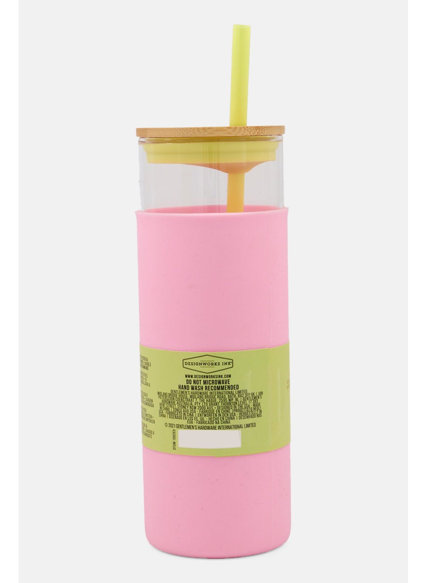 DesignWorks Ink Glass Tumbler with Flexible Silicone Straw 650 ml, Pink  - Image 3