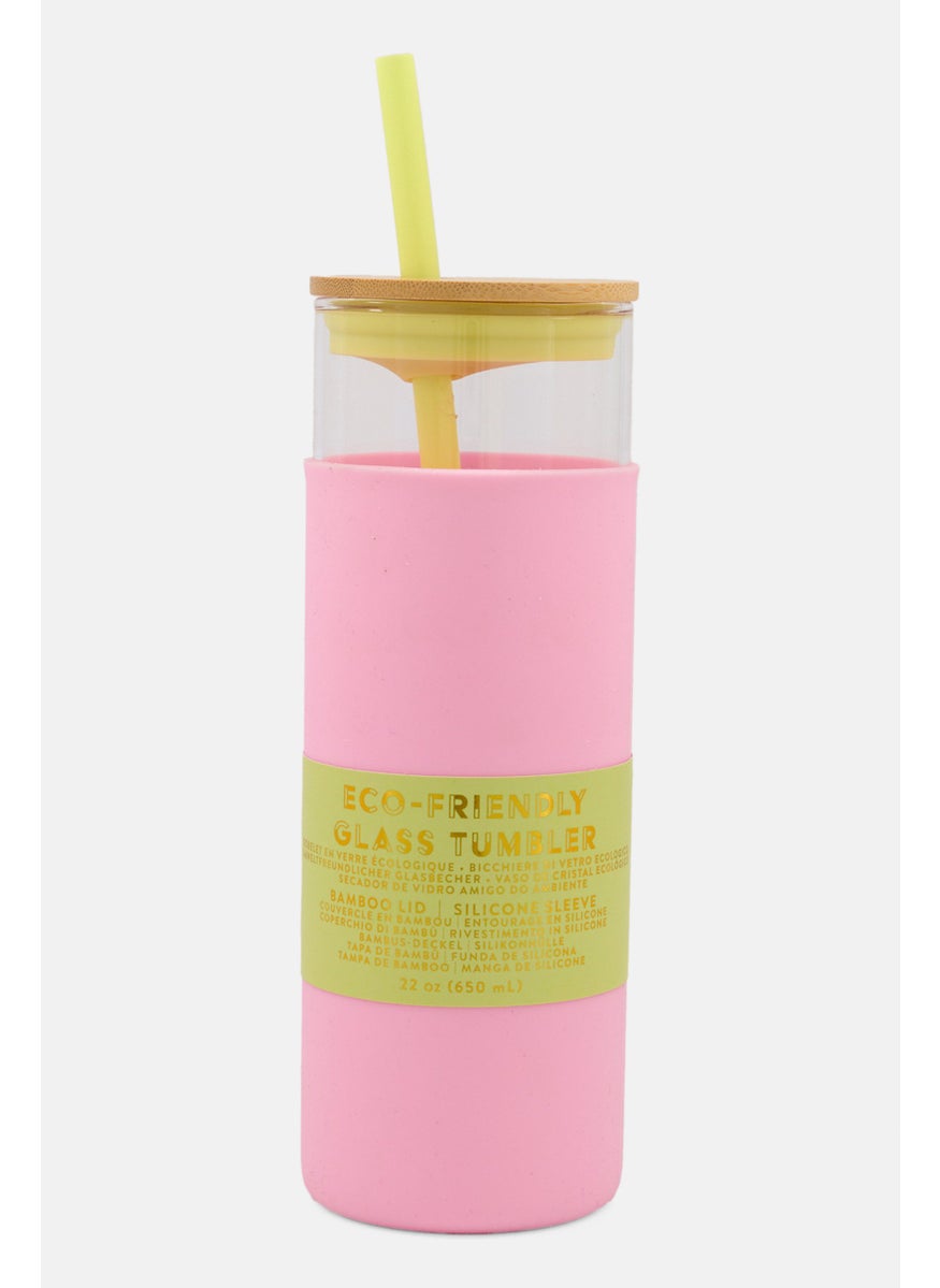 DesignWorks Ink Glass Tumbler with Flexible Silicone Straw 650 ml, Pink  - Image 1