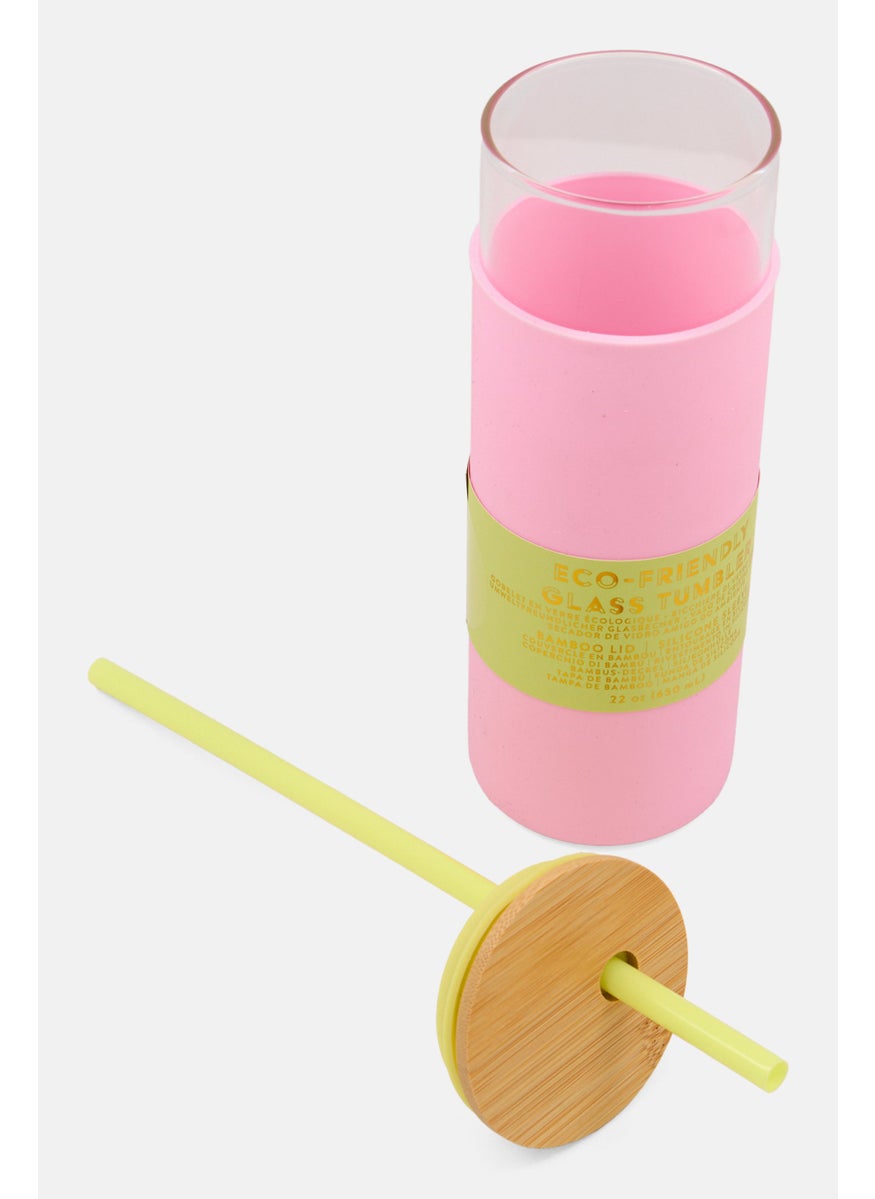 DesignWorks Ink Glass Tumbler with Flexible Silicone Straw 650 ml, Pink  - Image 2